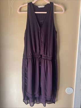 Rebecca Taylor Plum V-Neck Sleeveless Drawstring Midi Dress